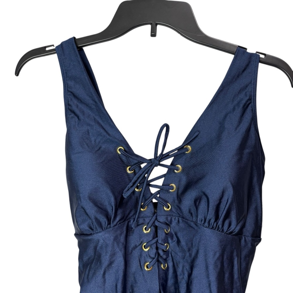 InGear Your Best Look navy lace up bathing suit one piece swim size 16 NWT - Picture 7 of 13